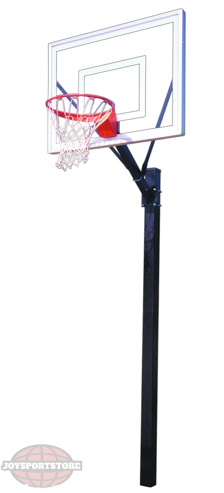 FIRST TEAM In Ground Basketball Hoop with clear backboard and red rim on black pole