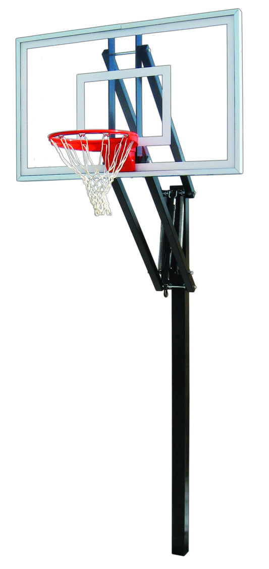 FIRST TEAM In Ground Basketball Hoop with clear backboard and red rim for outdoor play