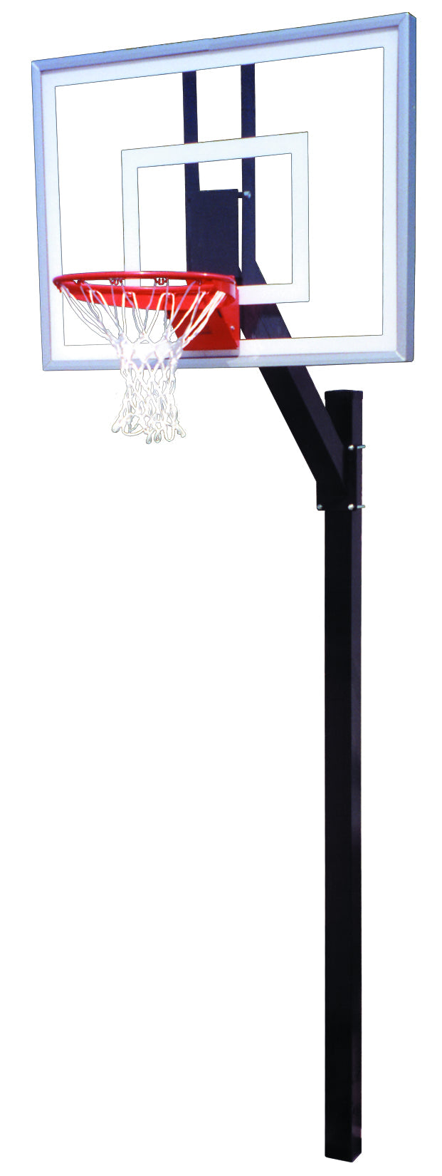 FIRST TEAM In Ground Basketball Hoop with clear backboard and red rim for outdoor play