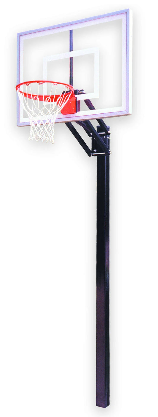 FIRST TEAM In Ground Basketball Hoop with clear backboard and red rim for outdoor play