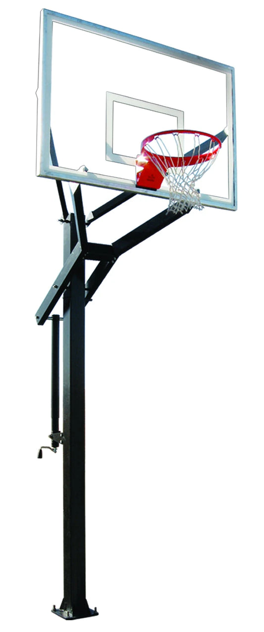 FIRST TEAM In Ground Basketball Hoop with clear backboard and red rim for outdoor play