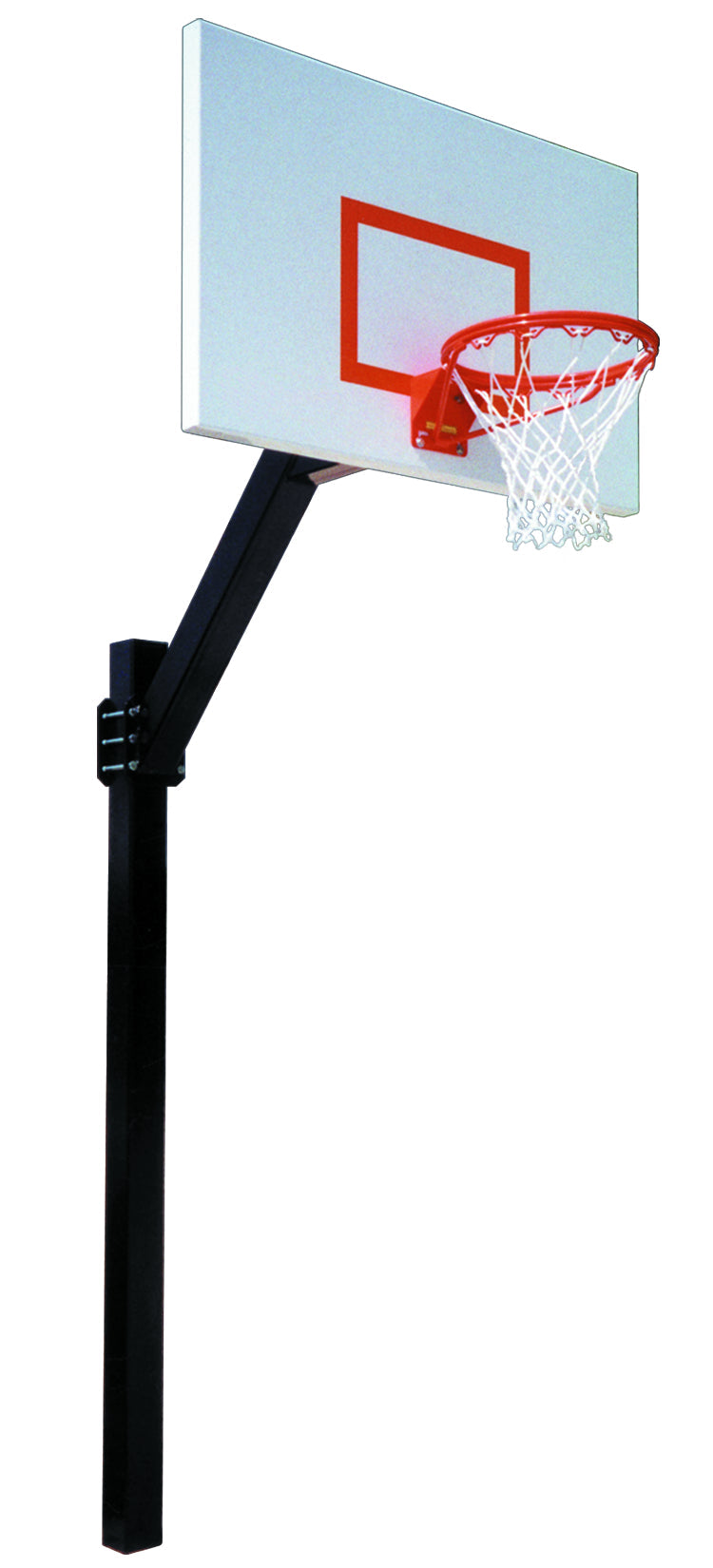 FIRST TEAM in ground basketball hoop with white backboard and red rim for outdoor play