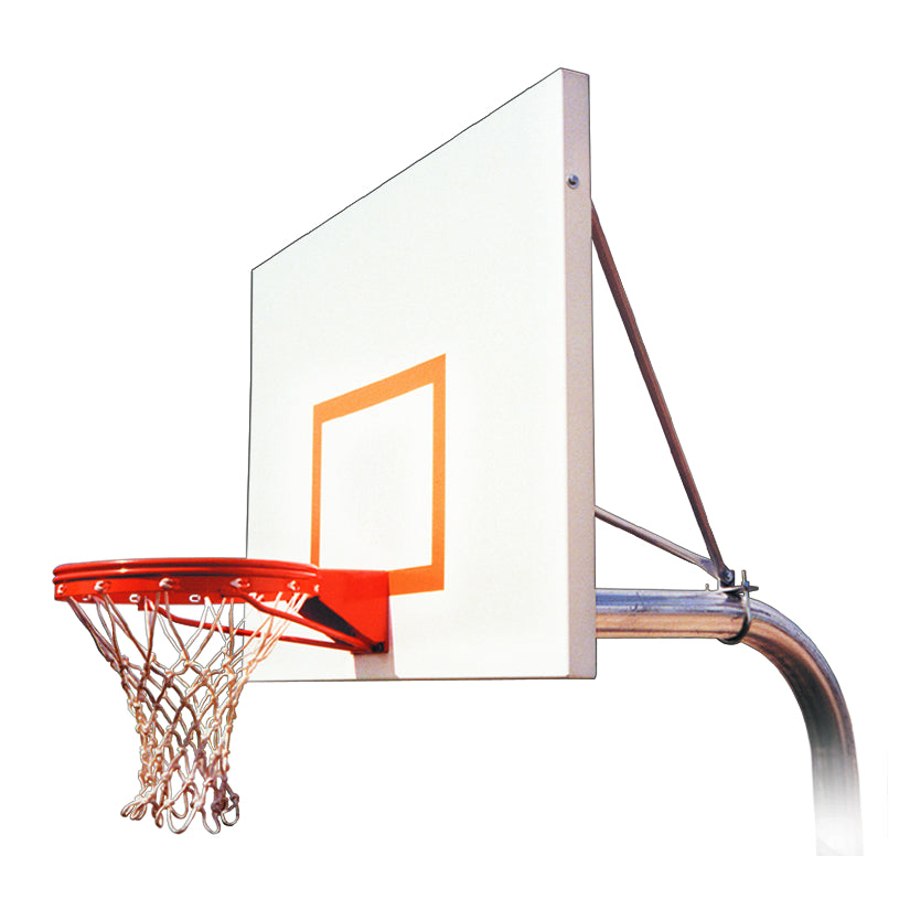 FIRST TEAM In Ground Basketball Hoop with white backboard and orange rim on metal pole
