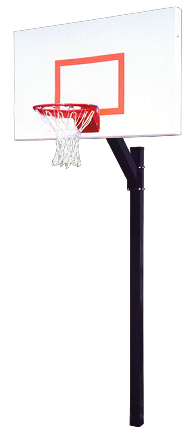 FIRST TEAM in ground basketball hoop with clear backboard and red rim for outdoor play