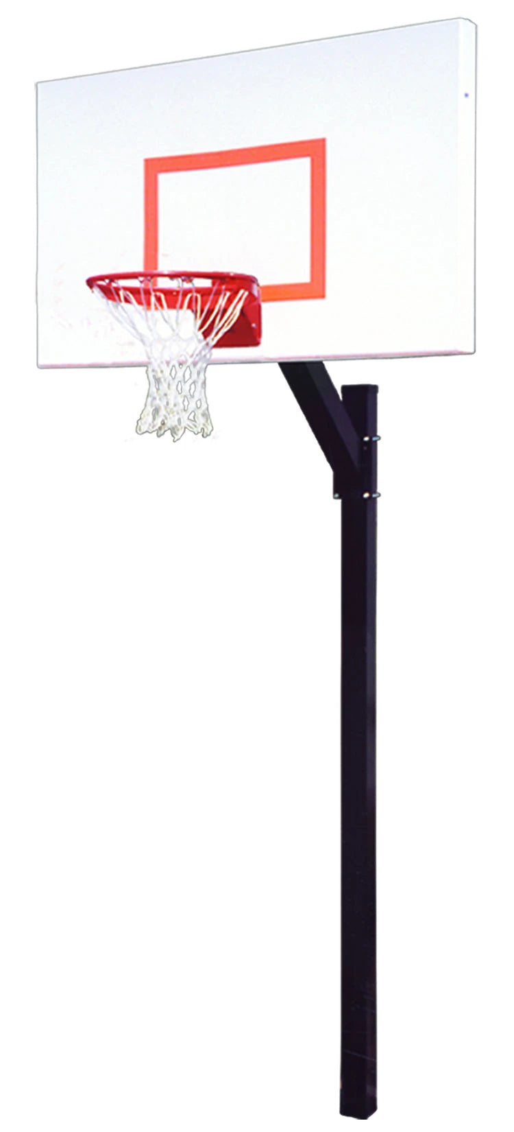 FIRST TEAM in ground basketball hoop with clear backboard and red rim for outdoor play