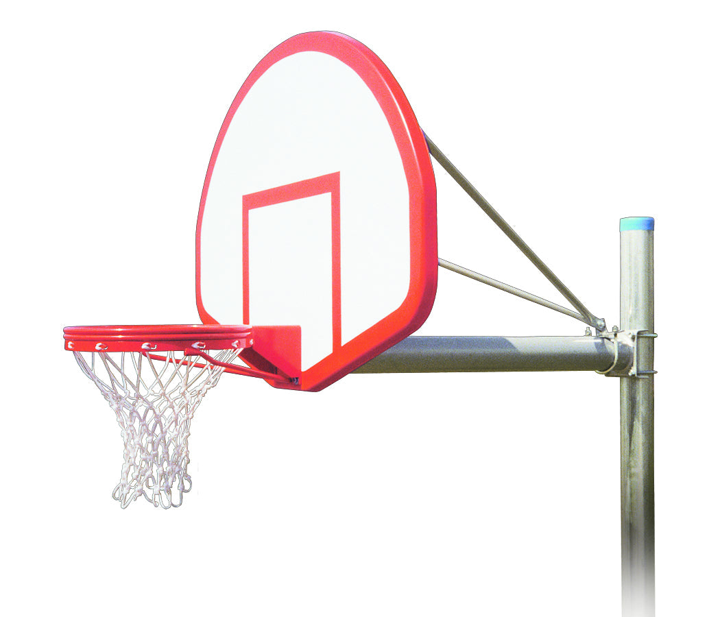 FIRST TEAM In Ground Basketball Hoop with red rim and white net attached to a sturdy metal pole