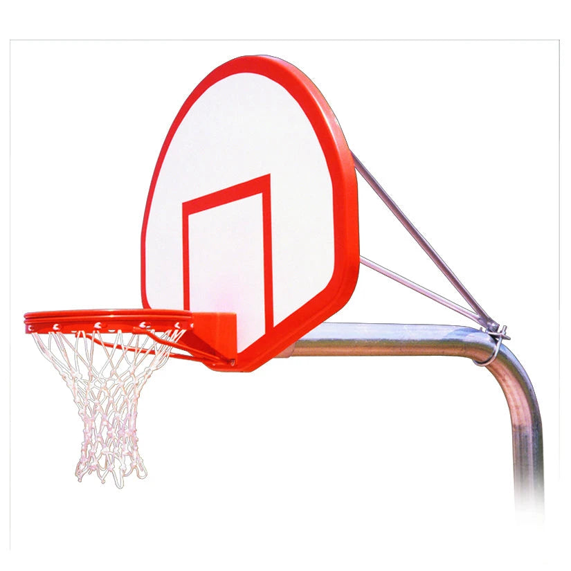 FIRST TEAM In Ground Basketball Hoop with red rim and white net attached to a sturdy metal pole
