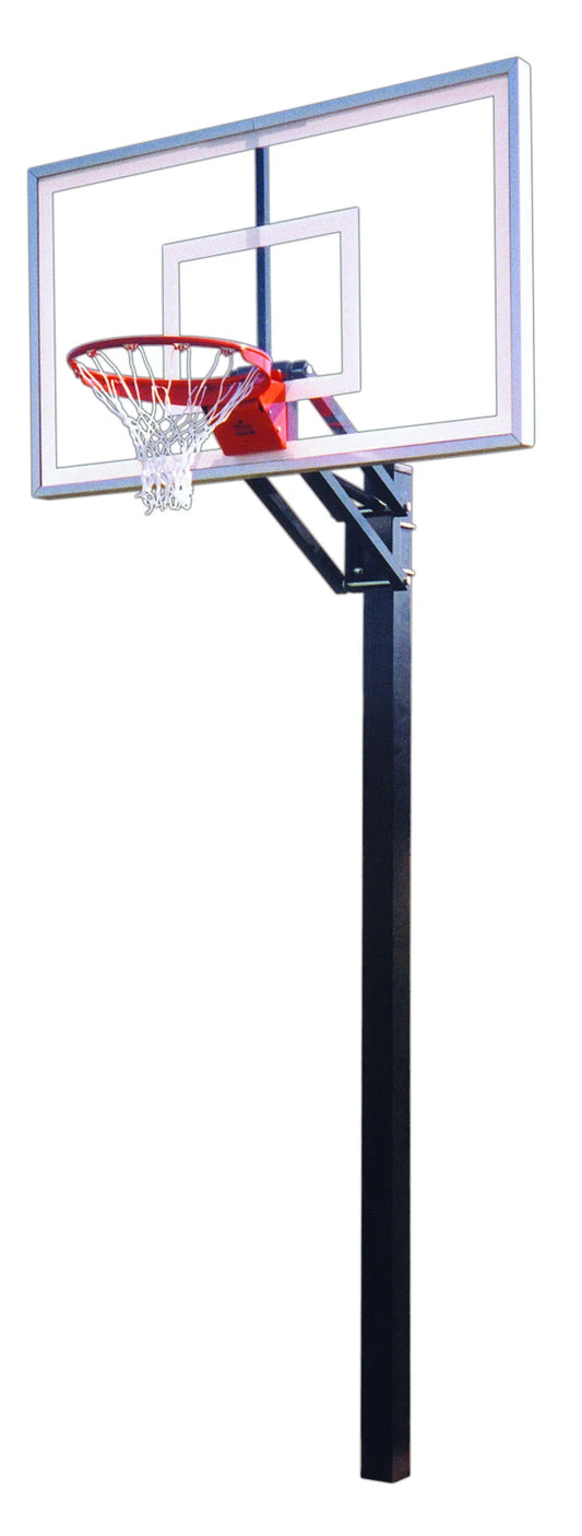 FIRST TEAM In Ground Basketball Hoop with clear backboard and red rim for outdoor play