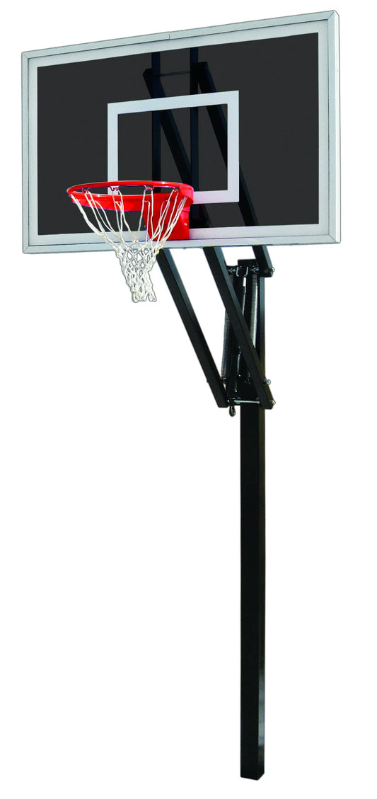 FIRST TEAM In Ground Basketball Hoop with clear backboard and red rim for outdoor play