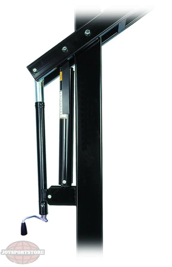 Close-up view of FIRST TEAM in ground basketball hoop adjustable height mechanism in black