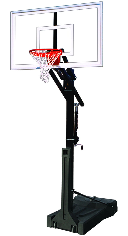 FIRST TEAM portable basketball hoop with adjustable pole and clear backboard for outdoor play