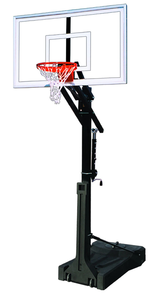 FIRST TEAM portable basketball hoop with clear backboard and adjustable black stand