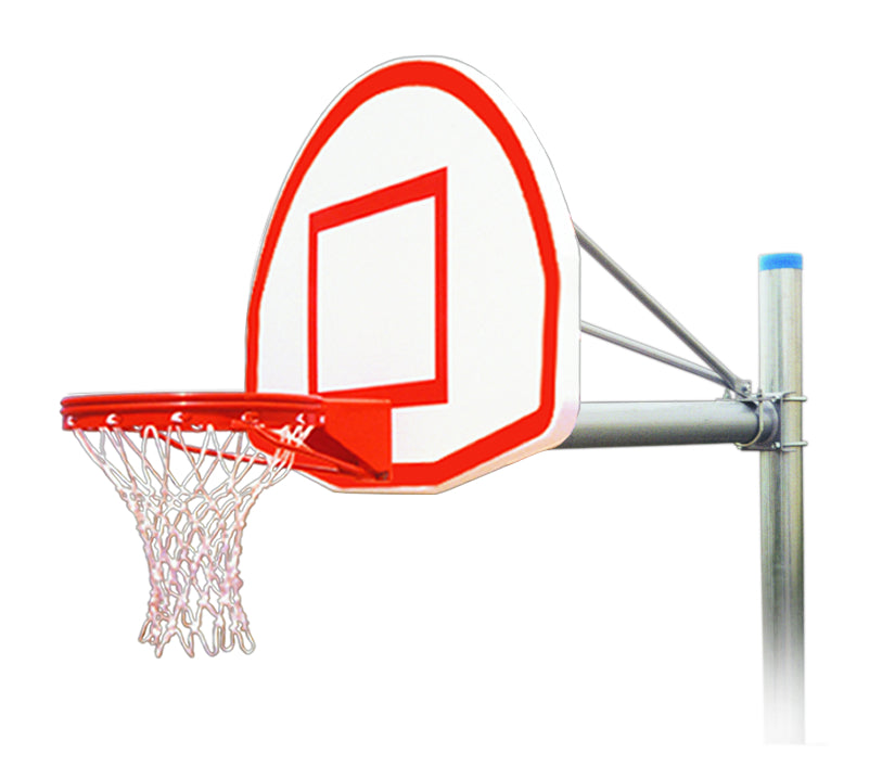 FIRST TEAM In Ground Basketball Hoop with red rim and white backboard mounted on metal pole
