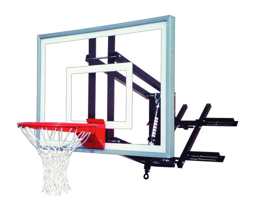 FIRST TEAM wall mount basketball hoop with clear backboard and red rim for indoor or outdoor use