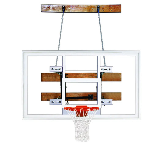 FIRST TEAM wall mount basketball hoop with clear backboard and sturdy chain support for outdoor play