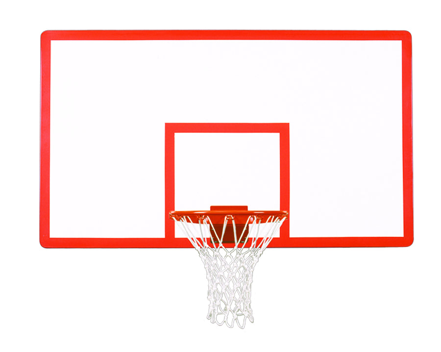 FIRST TEAM Wall Mount Basketball Hoop with red frame and white net for indoor or outdoor use
