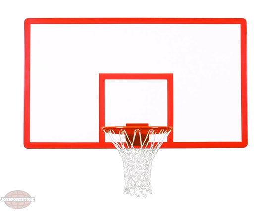 FIRST TEAM Wall Mount Basketball Hoop with red frame and white net for indoor or outdoor use
