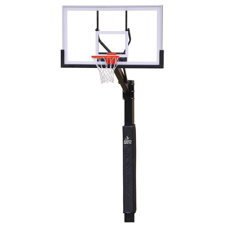 Jaypro Basketball System - The Church Yard - (4 in. Sq. Pole with 40 in.  in.Play Safe in. Area) - 48 in. Acrylic Backboard, Flex Goal, and Edge/Protector Padding Jaypro