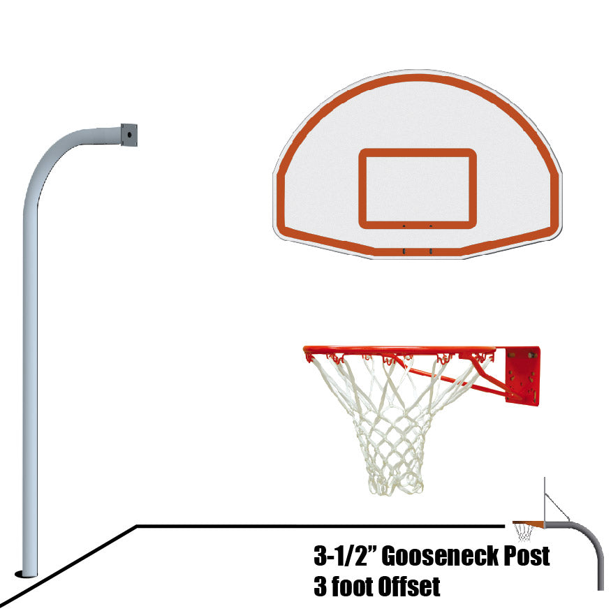 Jaypro Basketball System - Gooseneck (3-1/2 in. Pole with 36 in. Offset) - 54 in. Aluminum Fan - Single Rim Goal (Galvanized) Jaypro
