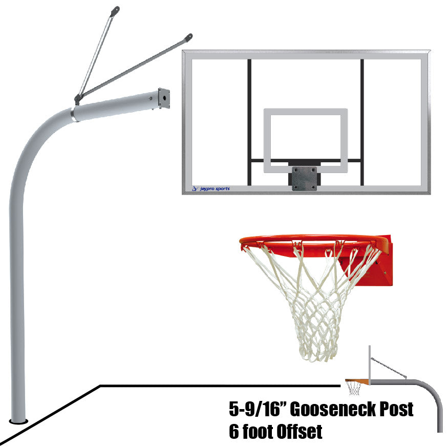 Jaypro Basketball System - Gooseneck (5-9/16 in. Pole with 6 ft. Offset) - 72 in. Acrylic Backboard - Flex Rim Goal Jaypro