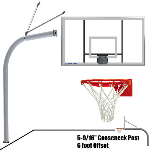 Jaypro Basketball System - Gooseneck (5-9/16 in. Pole with 6 ft. Offset) - 72 in. Acrylic Backboard - Flex Rim Goal Jaypro