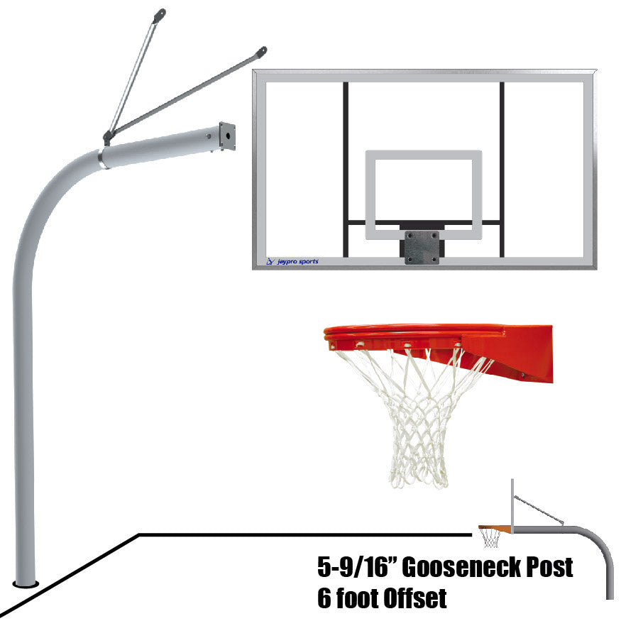 Jaypro Basketball System - Gooseneck (5-9/16 in. Pole with 6 ft. Offset) - 72 in. Acrylic Backboard - Playground Goal Jaypro