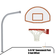 Jaypro Basketball System - Gooseneck (5-9/16 in. Pole with 6 ft. Offset) - 54 in. Aluminum Fan Backboard - Double Rim Goal Jaypro