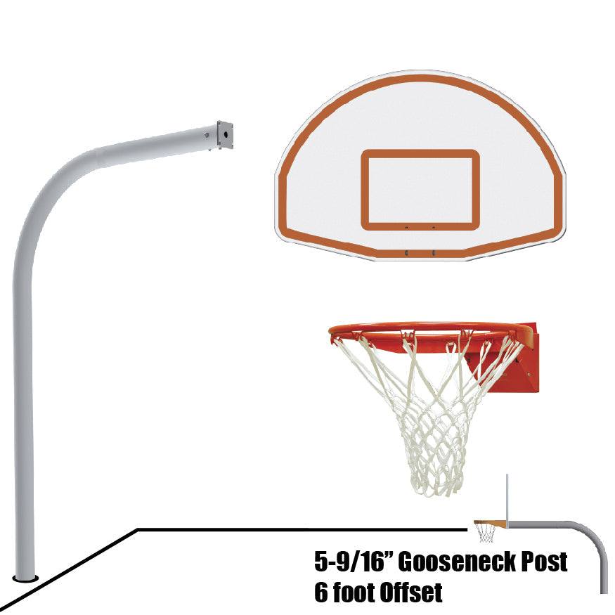 Jaypro Basketball System - Gooseneck (5-9/16 in. Pole with 6 ft. Offset) - 54 in. Aluminum Fan Backboard - Flex Rim Goal Jaypro