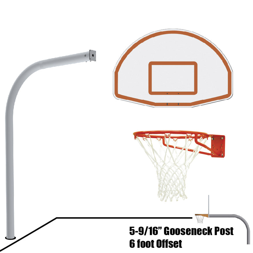 Jaypro Basketball System - Gooseneck (5-9/16 in. Pole with 6 ft. Offset) - 54 in. Aluminum Fan Backboard - Super Goal Jaypro