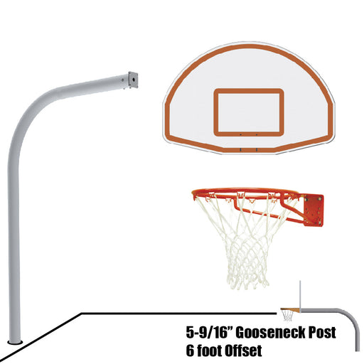 Jaypro Basketball System - Gooseneck (5-9/16 in. Pole with 6 ft. Offset) - 54 in. Aluminum Fan Backboard - Super Goal Jaypro
