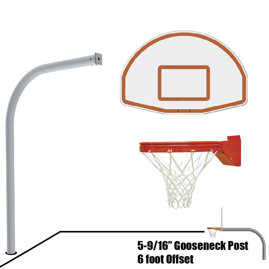 Jaypro Basketball System - Gooseneck (5-9/16 in. Pole with 6 ft. Offset) - 54 in. Aluminum Fan Backboard - Playground Breakaway Goal Jaypro