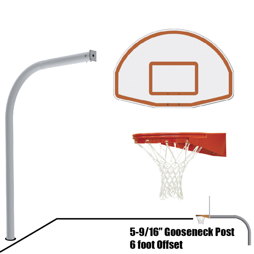 Jaypro Basketball System - Gooseneck (5-9/16 in. Pole with 6 ft. Offset) - 54 in. Aluminum Fan Backboard - Playground Goal Jaypro