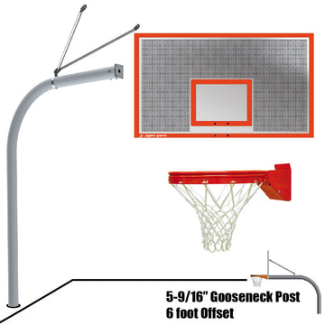Jaypro Basketball System - Gooseneck (5-9/16" Pole with 6' Offset) - 72" Perforated Steel Backboard - Playground Breakaway Goal