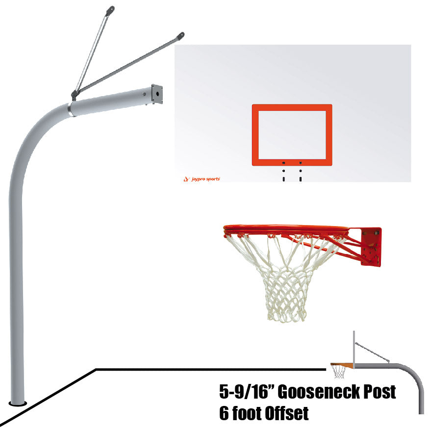 Jaypro Basketball System - Gooseneck (5-9/16 in. Pole with 6 ft. Offset) - 72 in. Steel Backboard - Double Rim Goal Jaypro