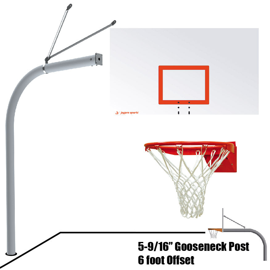 Jaypro Basketball System - Gooseneck (5-9/16 in. Pole with 6 ft. Offset) - 72 in. Steel Backboard - Flex Rim Goal Jaypro