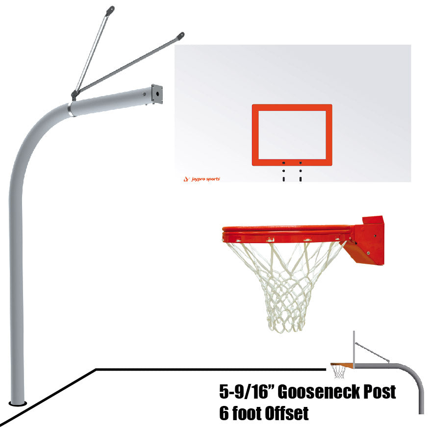 Jaypro Basketball System - Gooseneck (5-9/16 in. Pole with 6 ft. Offset) - 72 in. Steel Backboard - Playground Breakaway Goal Jaypro