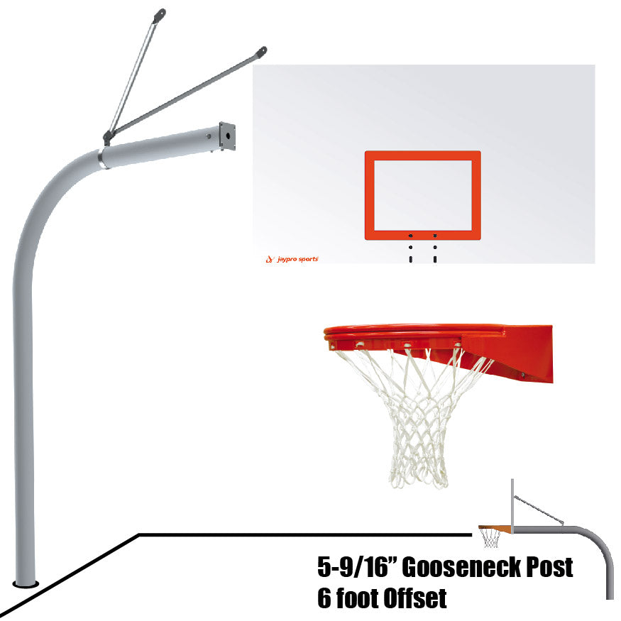 Jaypro Basketball System - Gooseneck (5-9/16 in. Pole with 6 ft. Offset) - 72 in. Steel Fan Backboard - Playground Goal Jaypro
