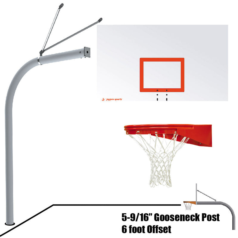 Jaypro Basketball System - Gooseneck (5-9/16 in. Pole with 6 ft. Offset) - 72 in. Steel Fan Backboard - Playground Goal Jaypro