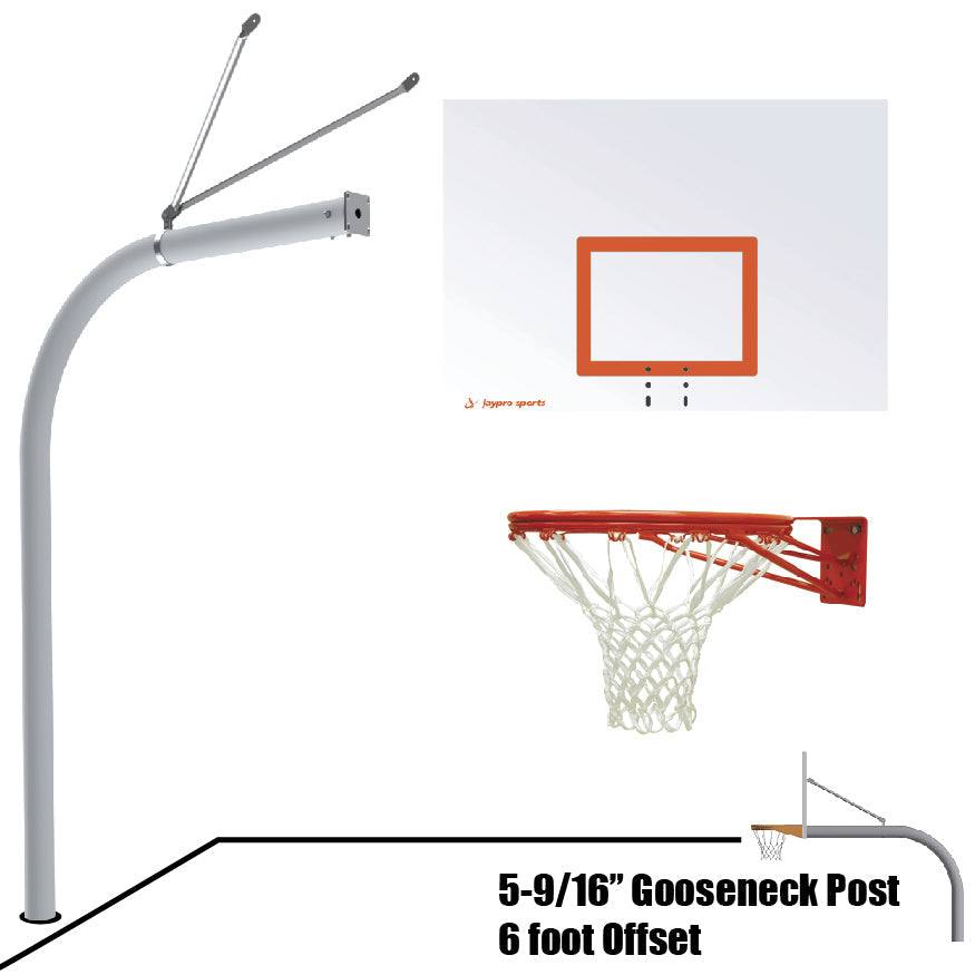 Jaypro Basketball System - Gooseneck (5-9/16 in. Pole with 6 ft. Offset) - 60 in. Steel Backboard - Double Rim Goal Jaypro