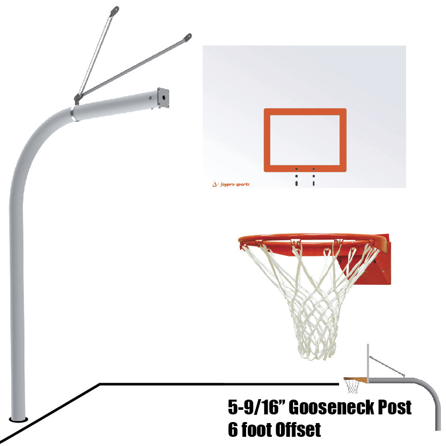 Jaypro Basketball System - Gooseneck (5-9/16 in. Pole with 6 ft. Offset) - 60 in. Steel Backboard - Flex Rim Goal Jaypro