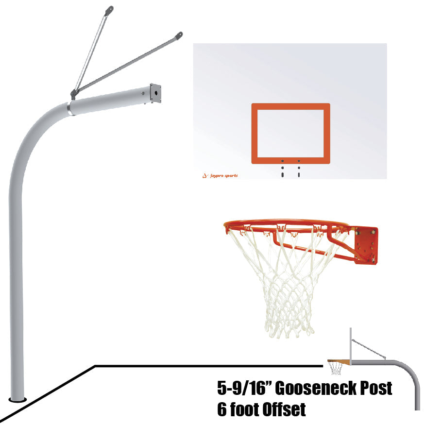 Jaypro Basketball System - Gooseneck (5-9/16 in. Pole with 6 ft. Offset) - 60 in. Steel Backboard - Super Goal Jaypro