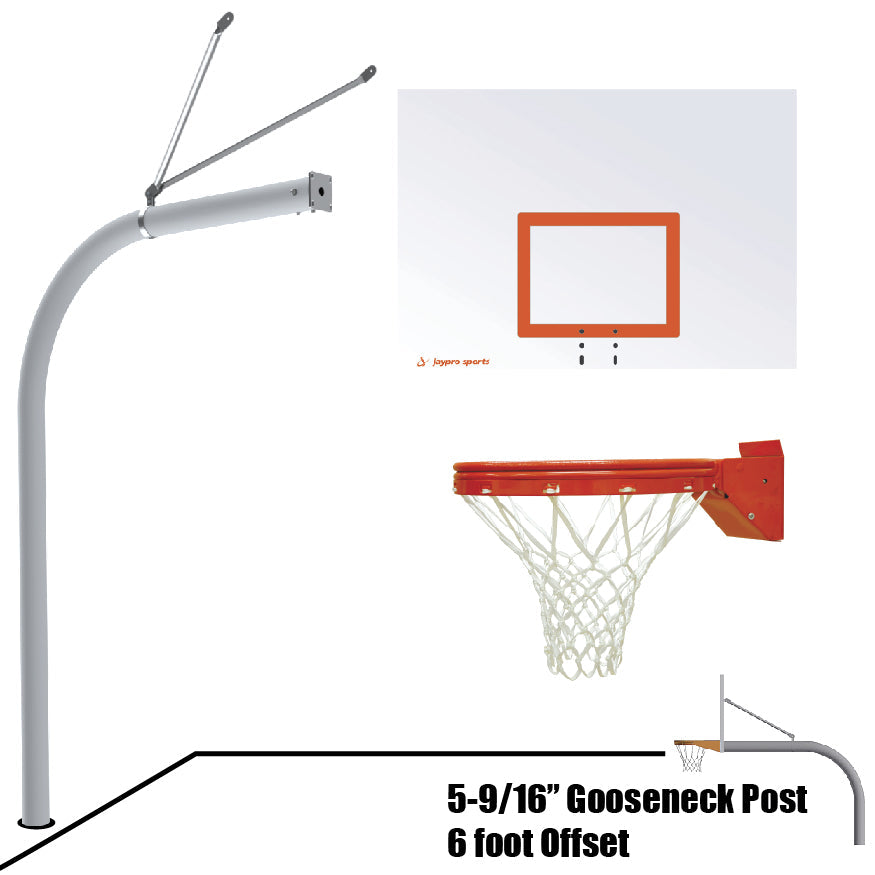 Jaypro Basketball System - Gooseneck (5-9/16 in. Pole with 6 ft. Offset) - 60 in. Steel Backboard - Playground Breakaway Goal Jaypro
