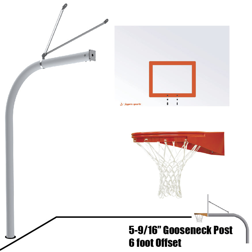 Jaypro Basketball System - Gooseneck (6 in. Pole with 6 ft. Offset) - 60 in. Steel Backboard - Playground Goal Jaypro