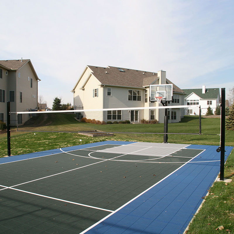 Douglas Aluminum Adjustable Net System set at volleyball height