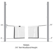 Diagram: tennis setup, 3 ft 6 in net headband height