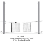 Diagram: pickleball setup, 3 ft net headband height