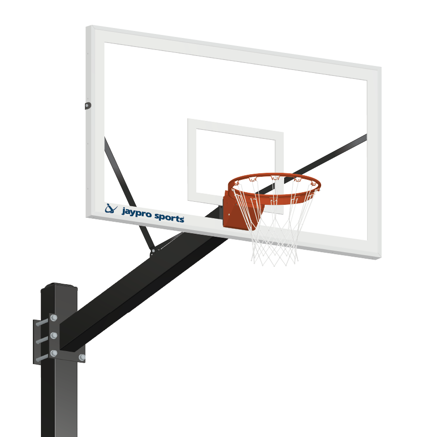 Jaypro Basketball System - Titan   (Powder Coated) Black (6 in. x 6 in. Pole with 6 ft. Offset) - 72 in. Glass Backboard - Flex Rim Goal Jaypro