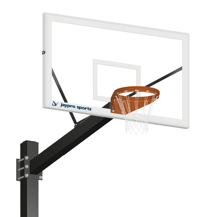 Jaypro Basketball System - Titan   (Powder Coated) Black (6 in. x 6 in. Pole with 6 ft. Offset) - 72 in. Glass Backboard - Playground Goal  (Surface Mount) Jaypro