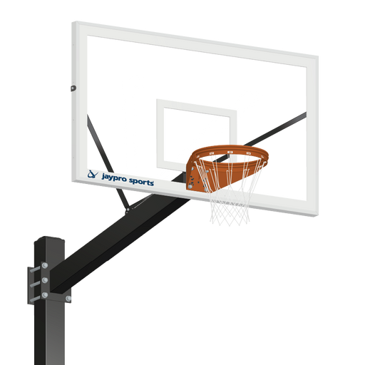 Jaypro Basketball System - Titan   (Powder Coated) Black (6 in. x 6 in. Pole with 6 ft. Offset) - 72 in. Glass Backboard - Playground Goal  (Surface Mount) Jaypro