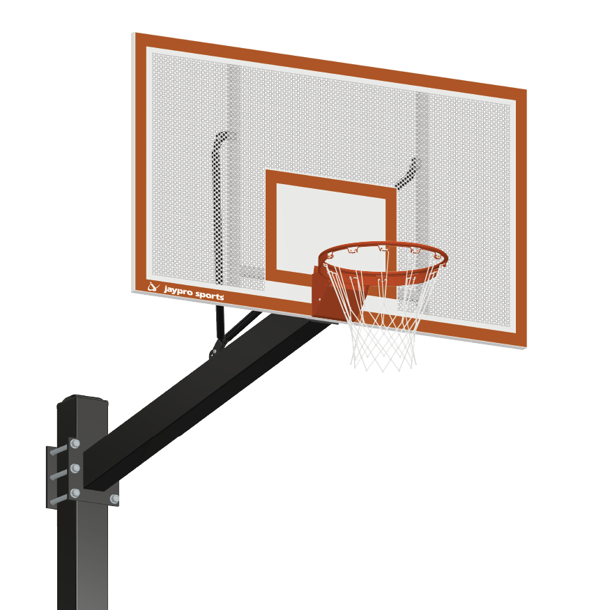 Jaypro Basketball System - Titan   (Powder Coated) Black (6 in. x 6 in. Pole with 6 ft. Offset) - 72 in. Perforated Steel Backboard - Flex Rim Goal (Surface Mount) Jaypro